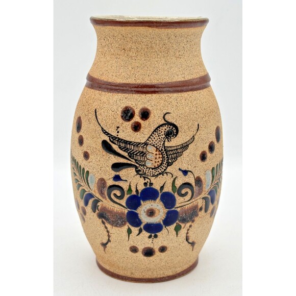 Netzi Tonala Pottery Burnished Clay Vase Hand-Painted‎ Bird Floral Motif Signed - Picture 1 of 16